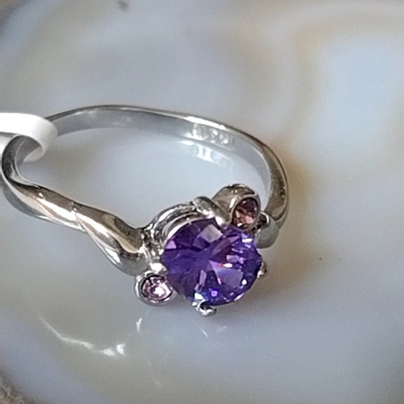 Stainless Steel Cocktail Ring Purple CZ Amethyst Color | Hypoallergenic - Picture 9 of 12